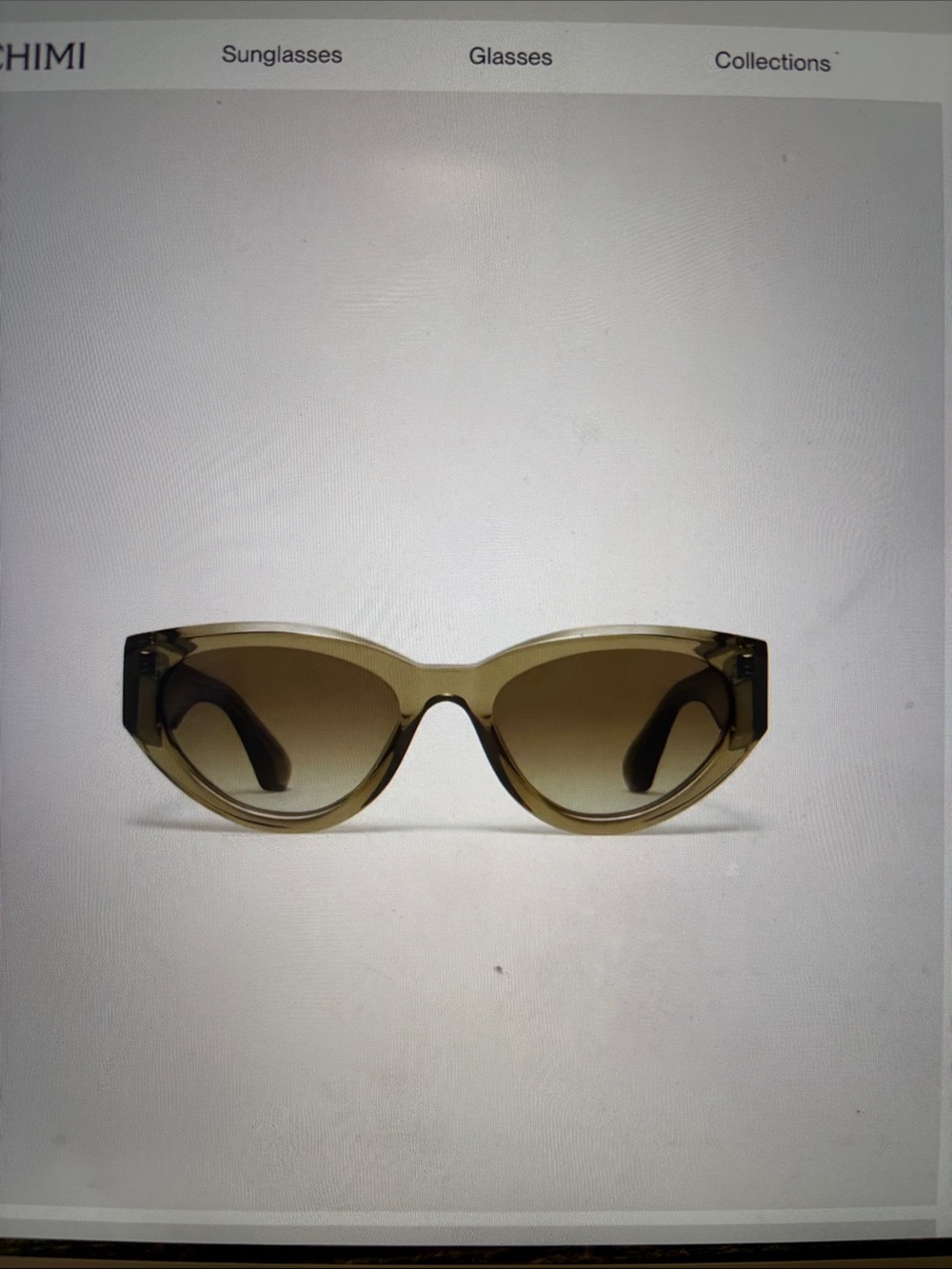 Chimi 06 Core - green. Women’s Olive Green Cat-Eye Sunglasses with Brown Lenses